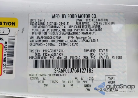 2016 Ford Fusion Hybrid Se from USA, damaged, VIN 3FA6P0LU7GR127185